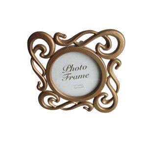 *Brushed Brass Picture Frame Swirling Design Table Top - 3.25" Round